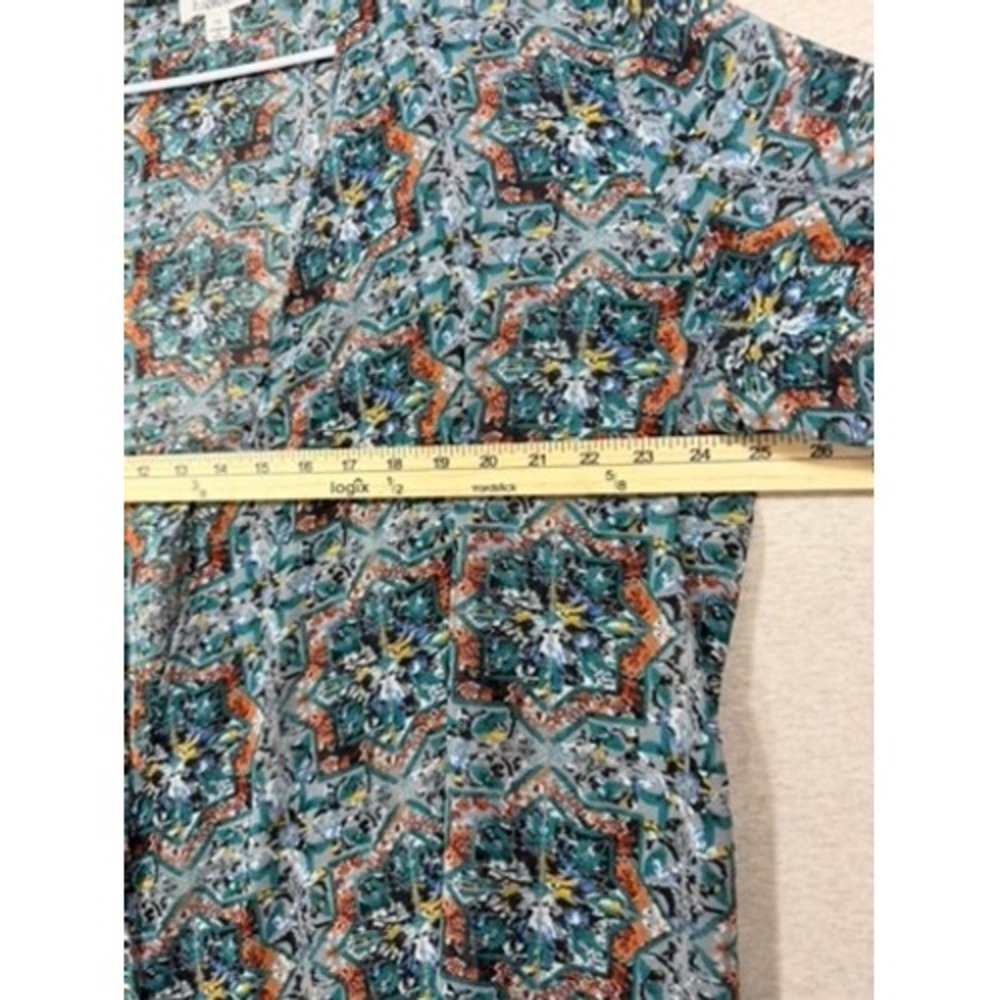 Espresso Kimono Cardigan Women 1X Teal Orange Boho Sheer Geometric High-Low Wrap - Picture 2 of 5